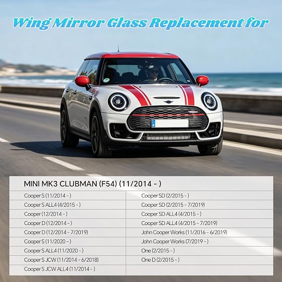 Heated Wing Mirror Glass Replacement for Mini Cooper One F54 F55 F56 F57 2013-2024, Door Mirror for Roadster R59 2011-2015, Right Side, Aspherical