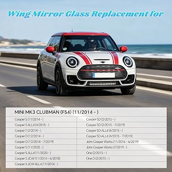 Heated Wing Mirror Glass Replacement for Mini Cooper One F54 F55 F56 F57 2013-2024, Door Mirror for Roadster R59 2011-2015, Right Side, Aspherical