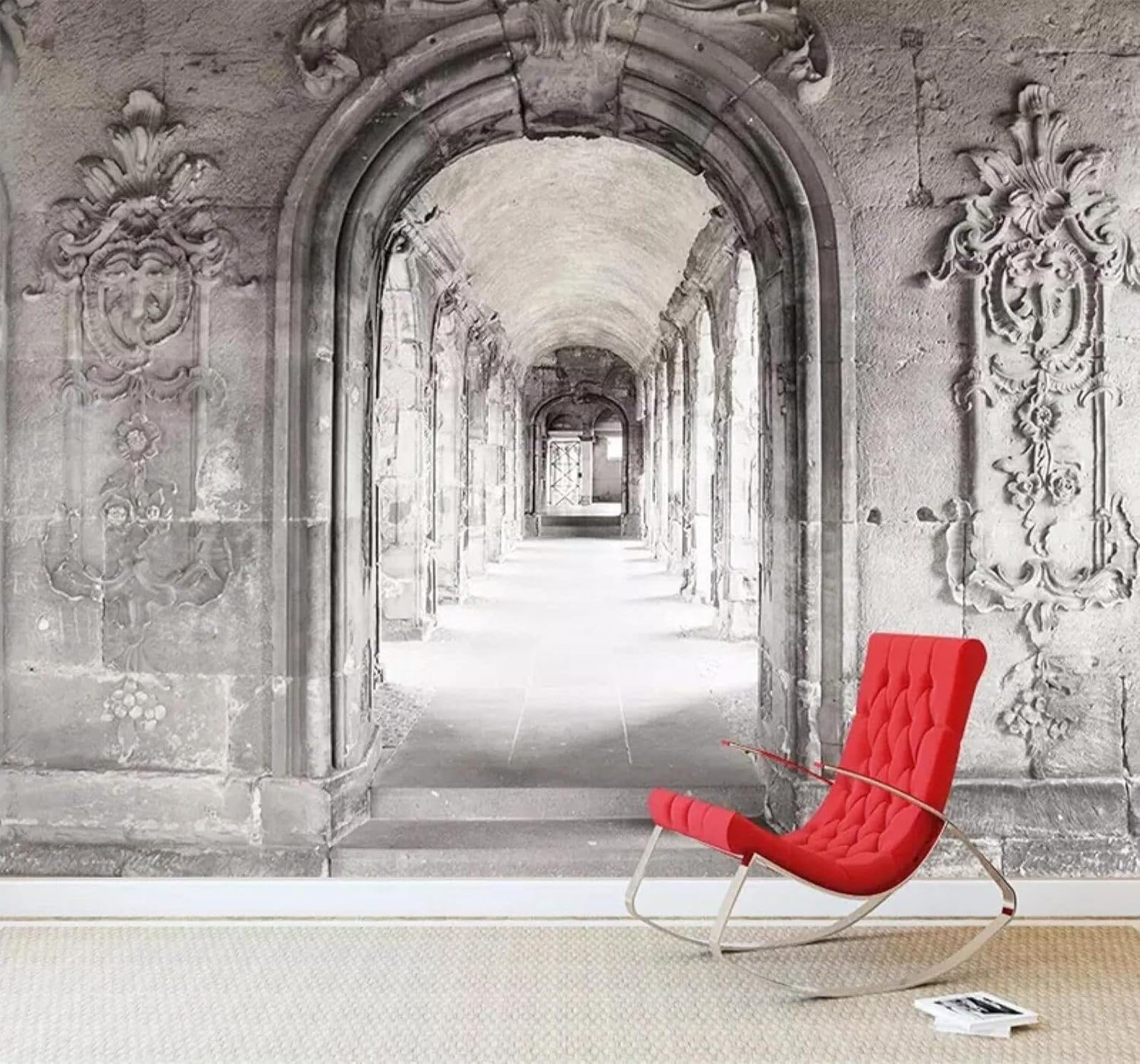Xlming 430Cm×300Cm(B×H) Creative Retro Architecture Corridor Spatial Extension 3D Wallpaper Luxury Silk Study Dining Feature Sofa Grey Bedroom Living Room Tv Decorative Wall-430Cm×300Cm
