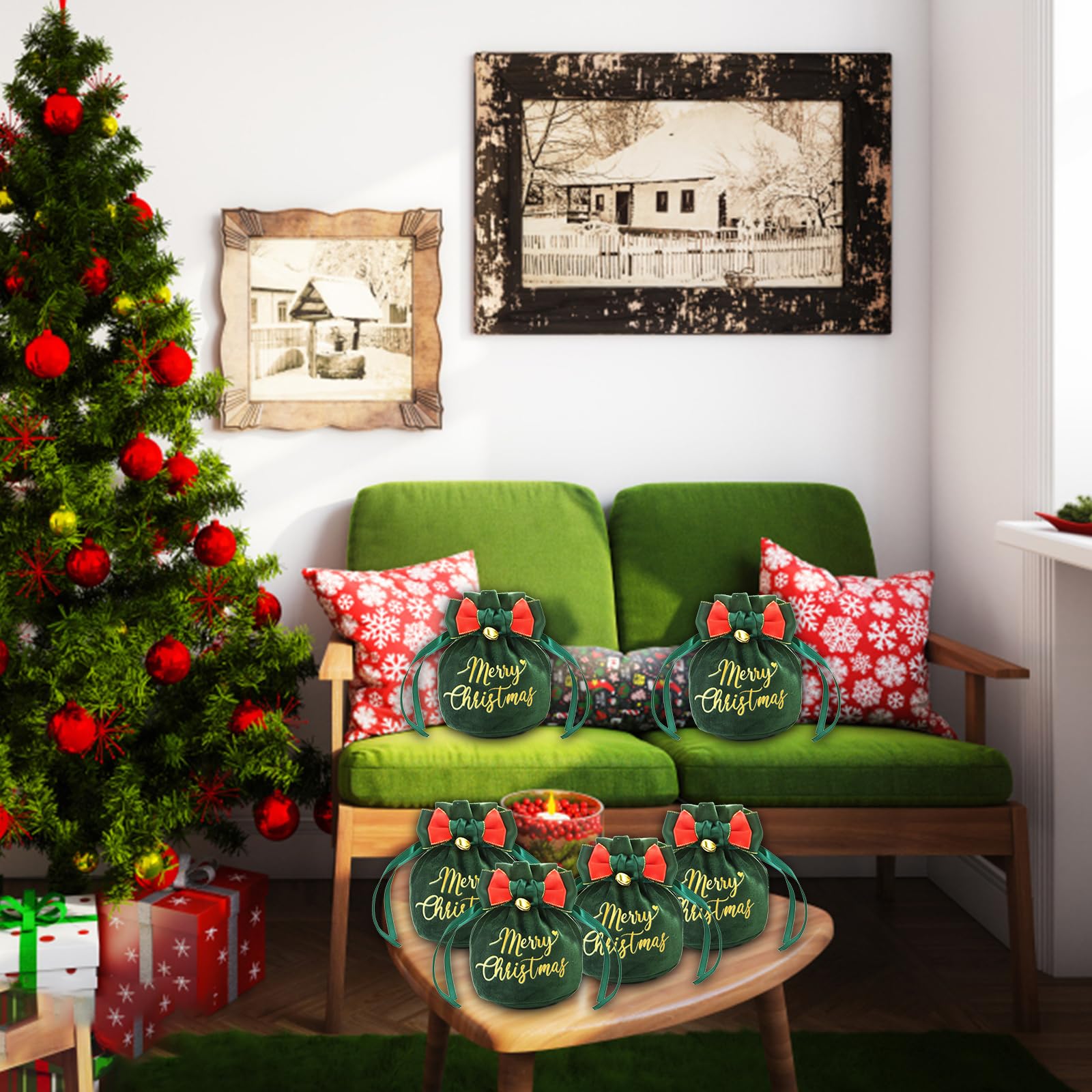 HaloCasa Sacchetti Regalo di Natale, 48 Sacchetti Regalo Natalizi con Coulisse in Confezione