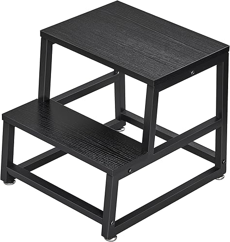 BEWISHOME Taburete de madera para adultos, taburete pequeño para niños, taburete de cocina, taburete de 2 escalones, escalones de cama para camas