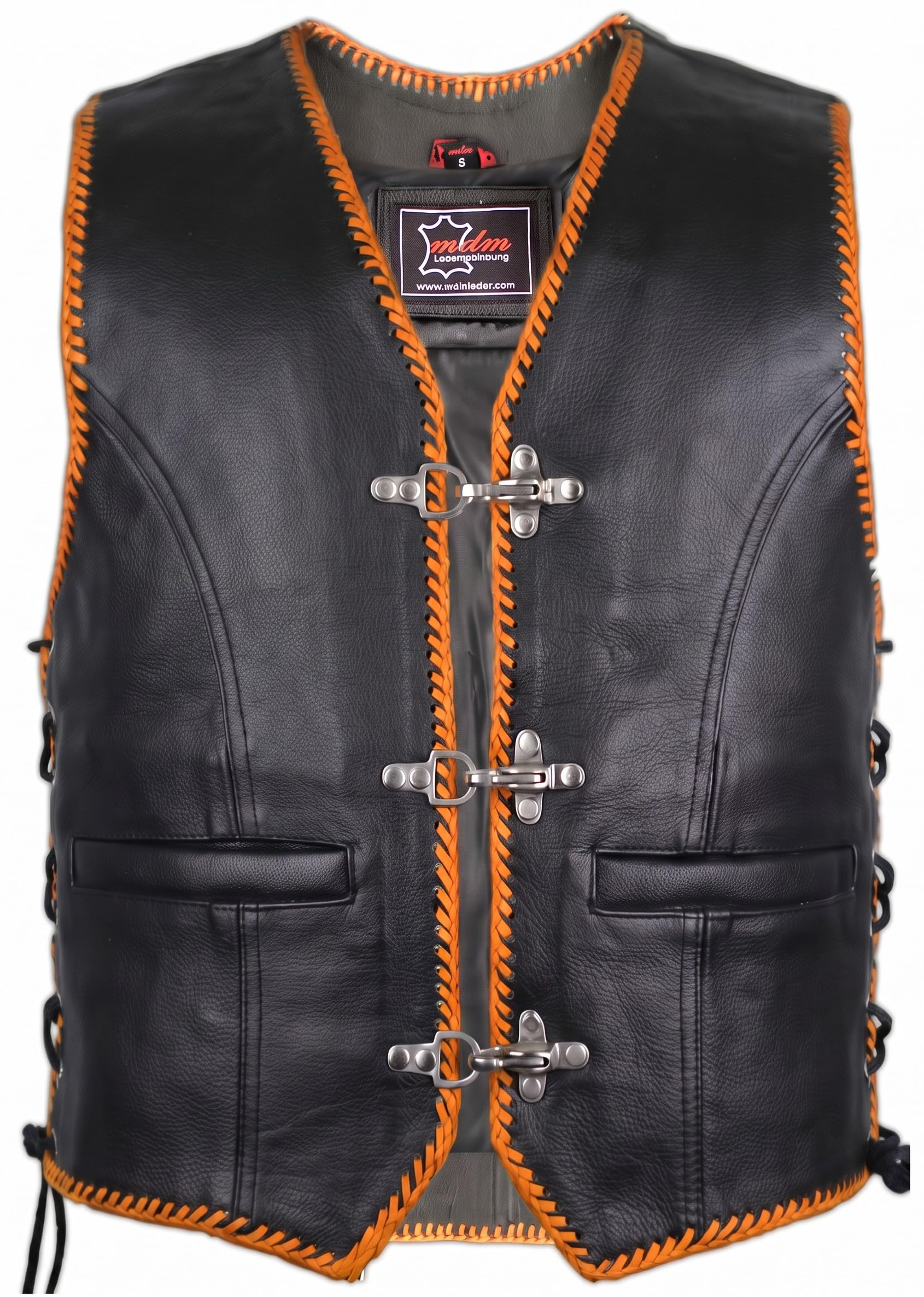Gilet nero pelle biker con bordo arancione multicolore nero / arancio XXL
