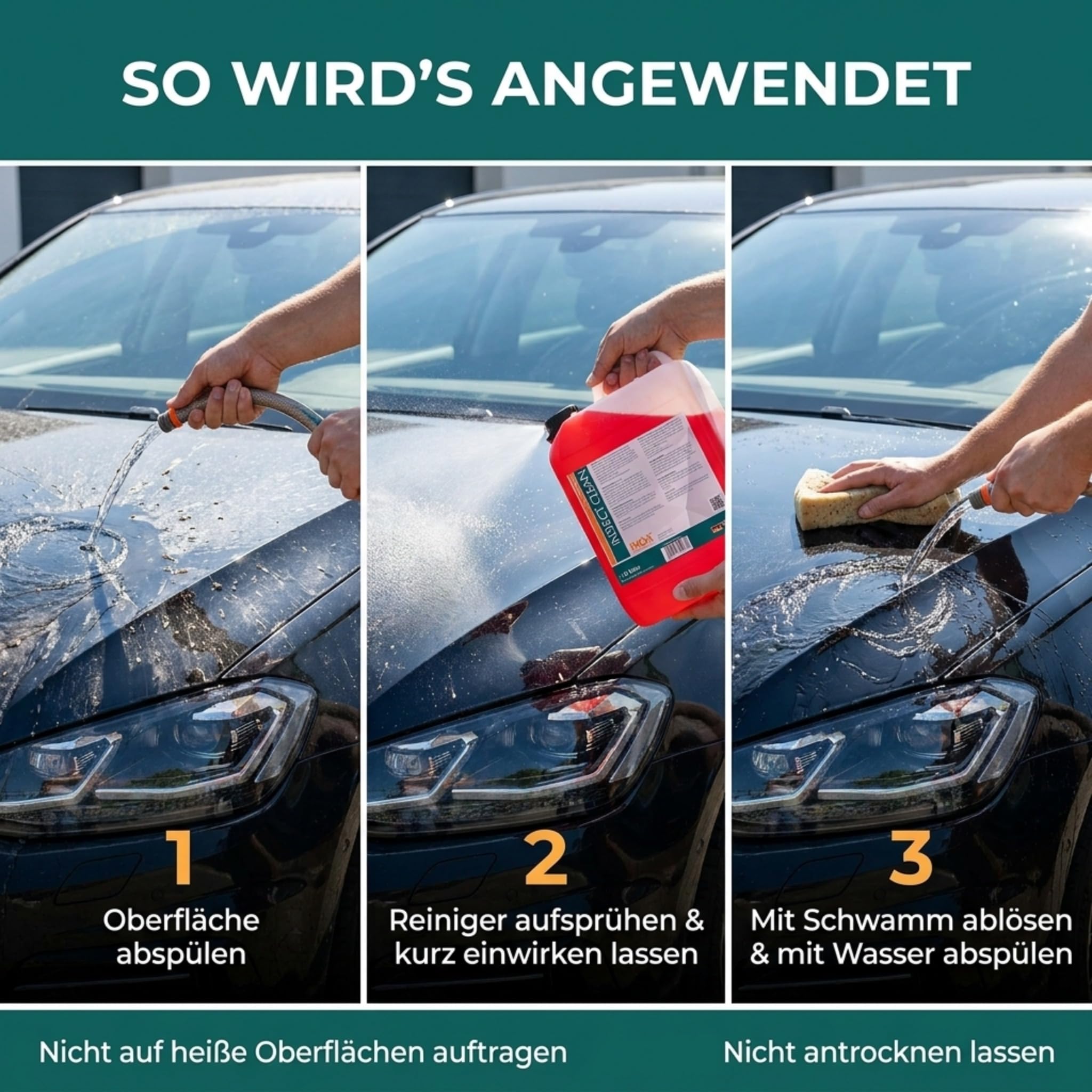 INOX Insektenentferner Auto & Motorrad 4x5L – auch bei Vogelkot | Entfernt Insekten & Baumharz – lösungsmittelfrei, sicher für Lack, Chrom, Glas & Kunststoff