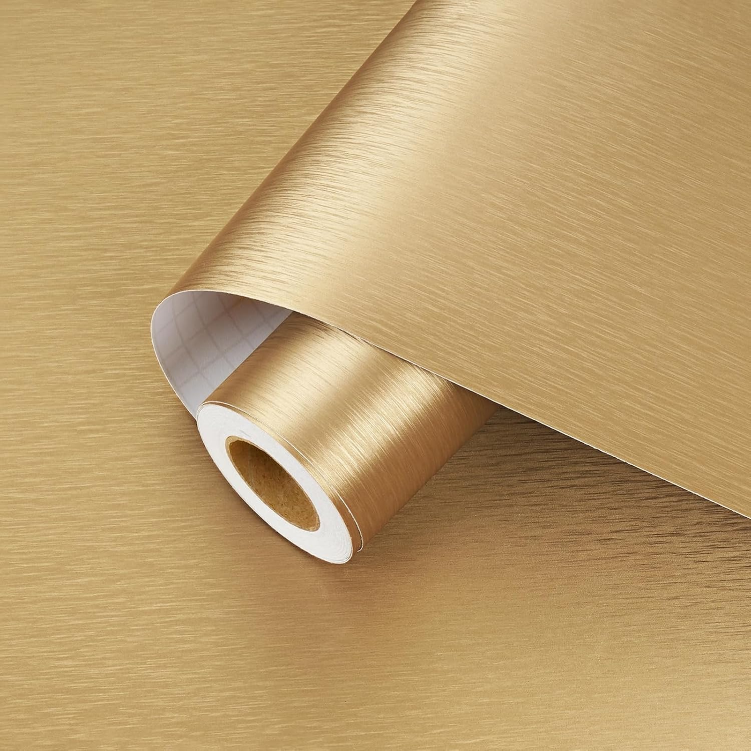 Gold Stainless Steel Wallpaper Removable Gold Wallpaper Peel and Stick Self Adhesive Brushed Metallic Contact Paper for Countertops Shelf Liners Kitchen Waterproof Fridge Wrap 15.8" x 315"