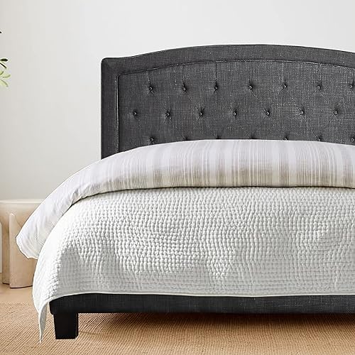 Miniatura 5 de Rosevera Gabriel - Botón tapizado de lino capitoné, fácil de montar con listones de madera, cama individual, beige