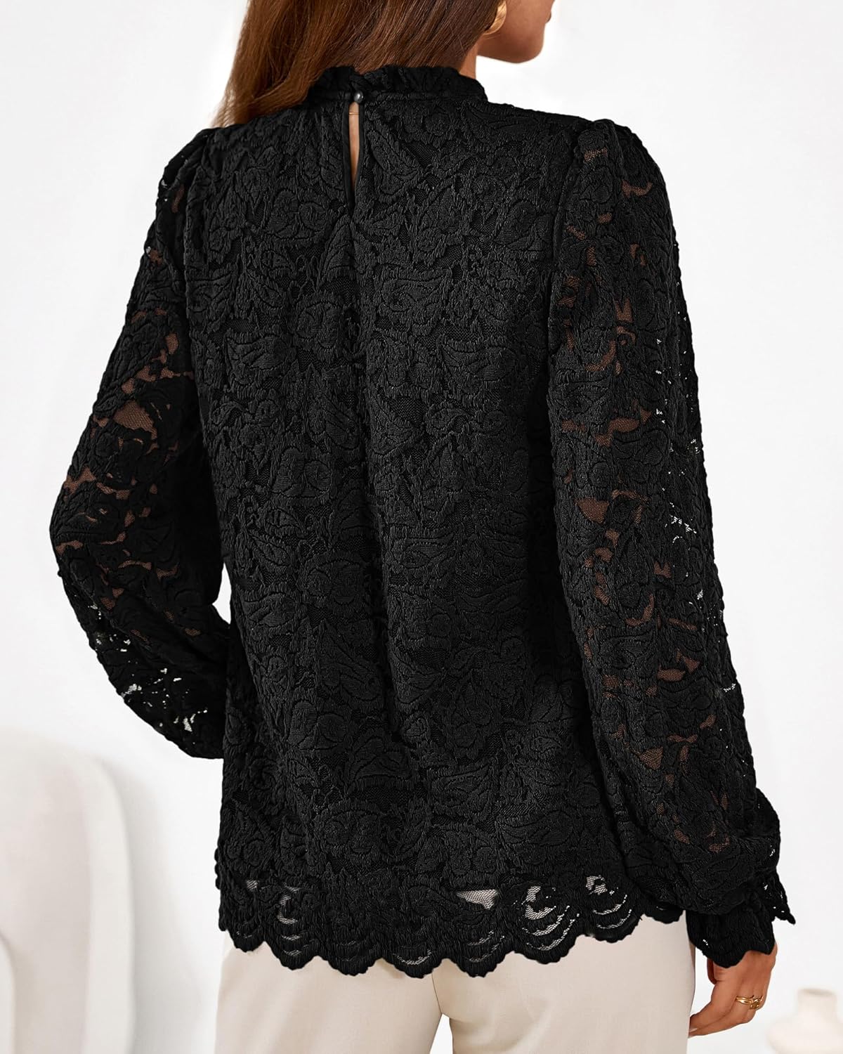 KIRUNDO Blouses for Women Dressy Casual Lace Long Sleeve Tops Mock Neck Ruffle Hem Shirts Fall Fashion Clothes - Image 2