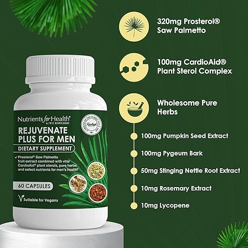Miniatura 2 de Rawleigh Rejuvenate Plus para hombres: 60 cápsulas veganas | Saw Palmetto de alta potencia de 320 mg | Semilla de calabaza, corteza de Pygeum |