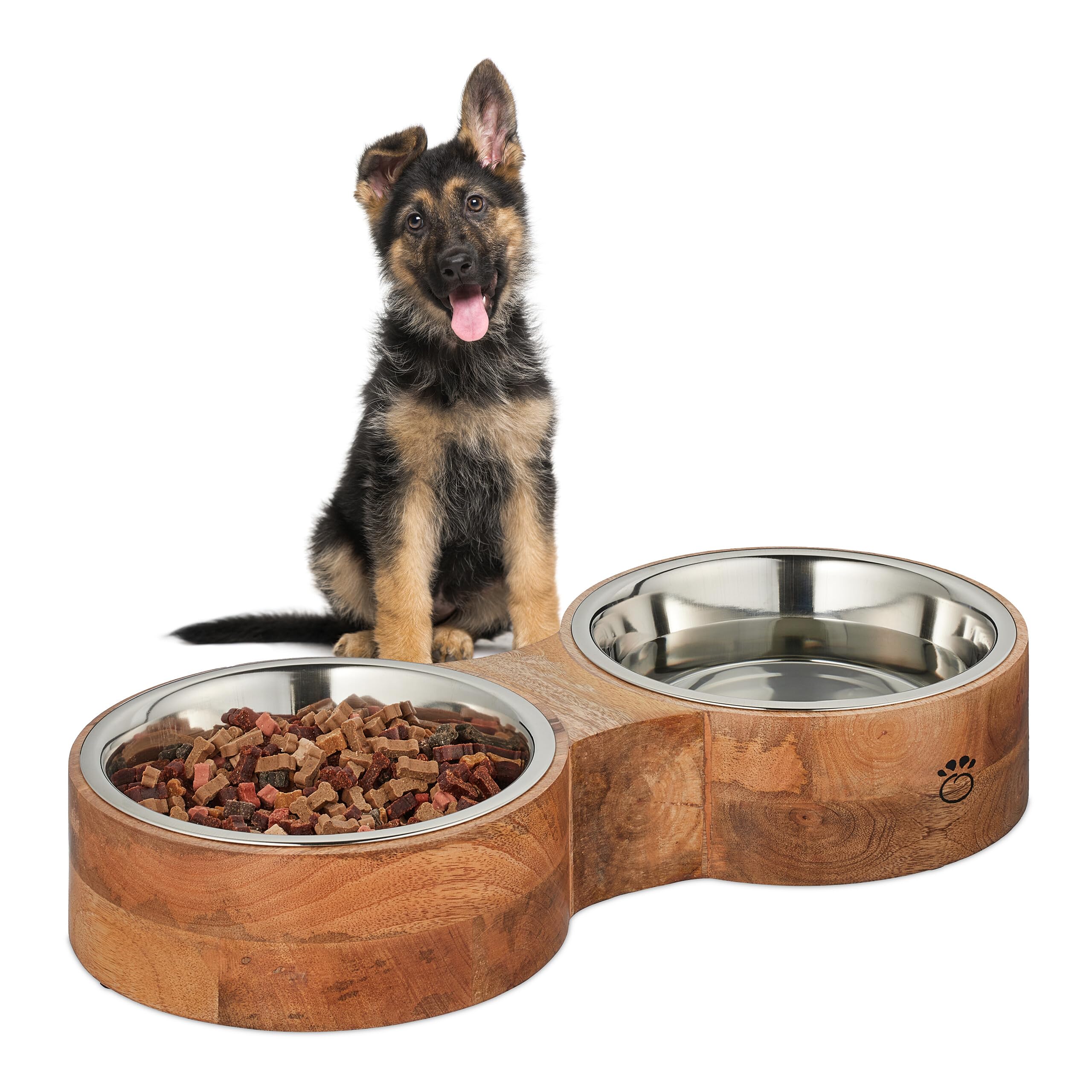 Relaxdays Support avec gamelles, Chiens, 2 Bols en Acier Inoxydable de 2,2 L, HxLxP : 8 x 48 x 22 cm, Nature - argenté