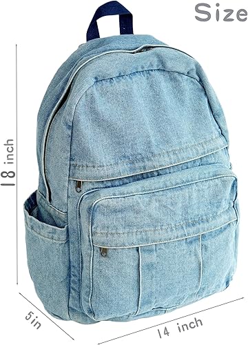Miniatura 5 de YunZh Mochila de mezclilla estilo casual ligero jeans mochilas clásicas retro viaje mochila, Azul bebé, Mochilas Daypack