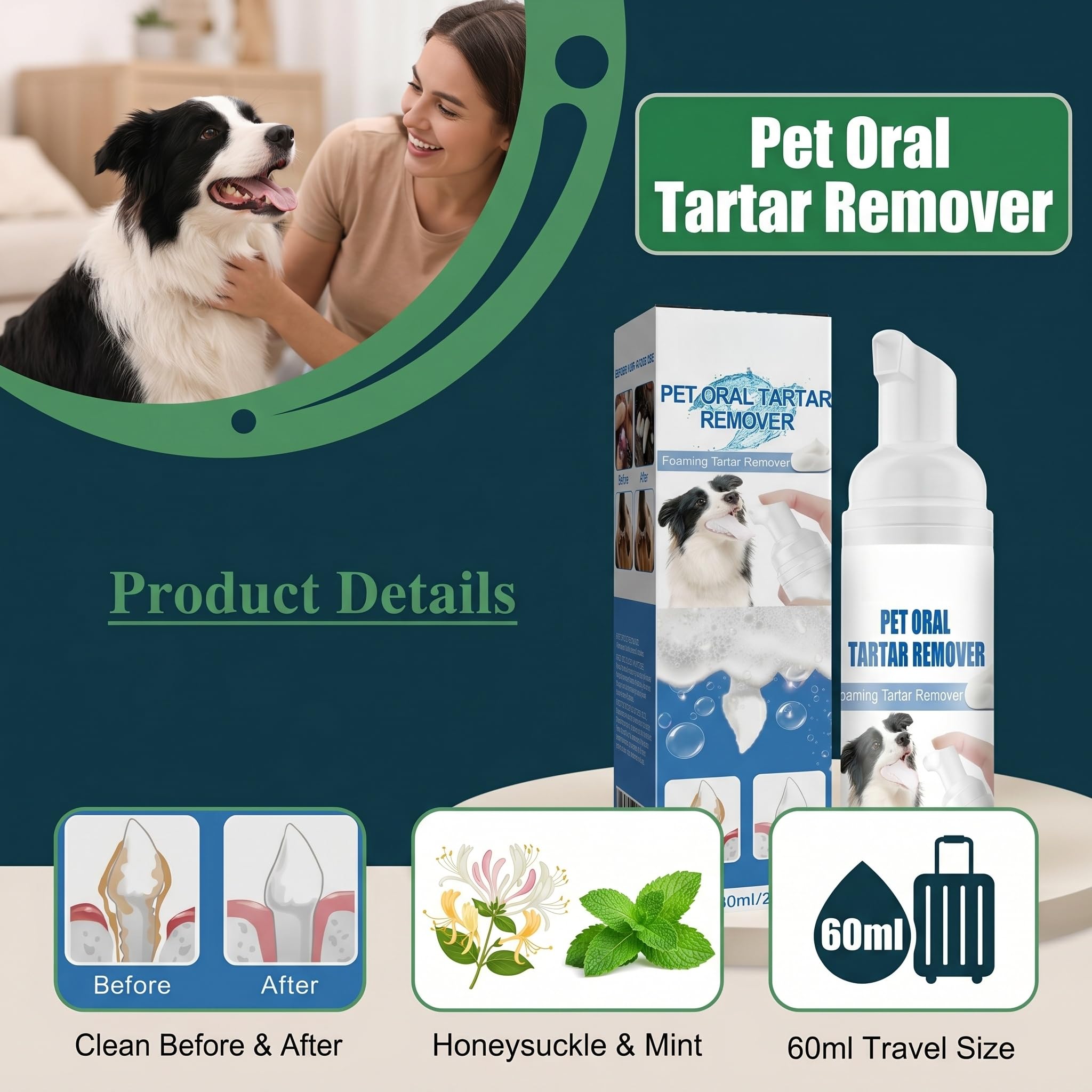 Pet Oral Tartar Remover Spray, Foaming Dental Care for Dogs and Cats, Daily Oral Cleaner for Fresh Breath (1pcs)