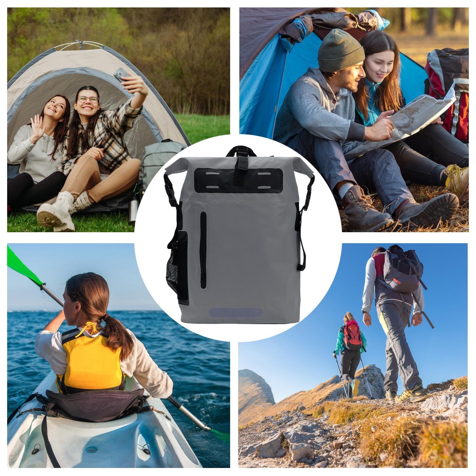 Zaino Impermeabile Chiusura Roll-Top Tracolla Regolabile Outdoor