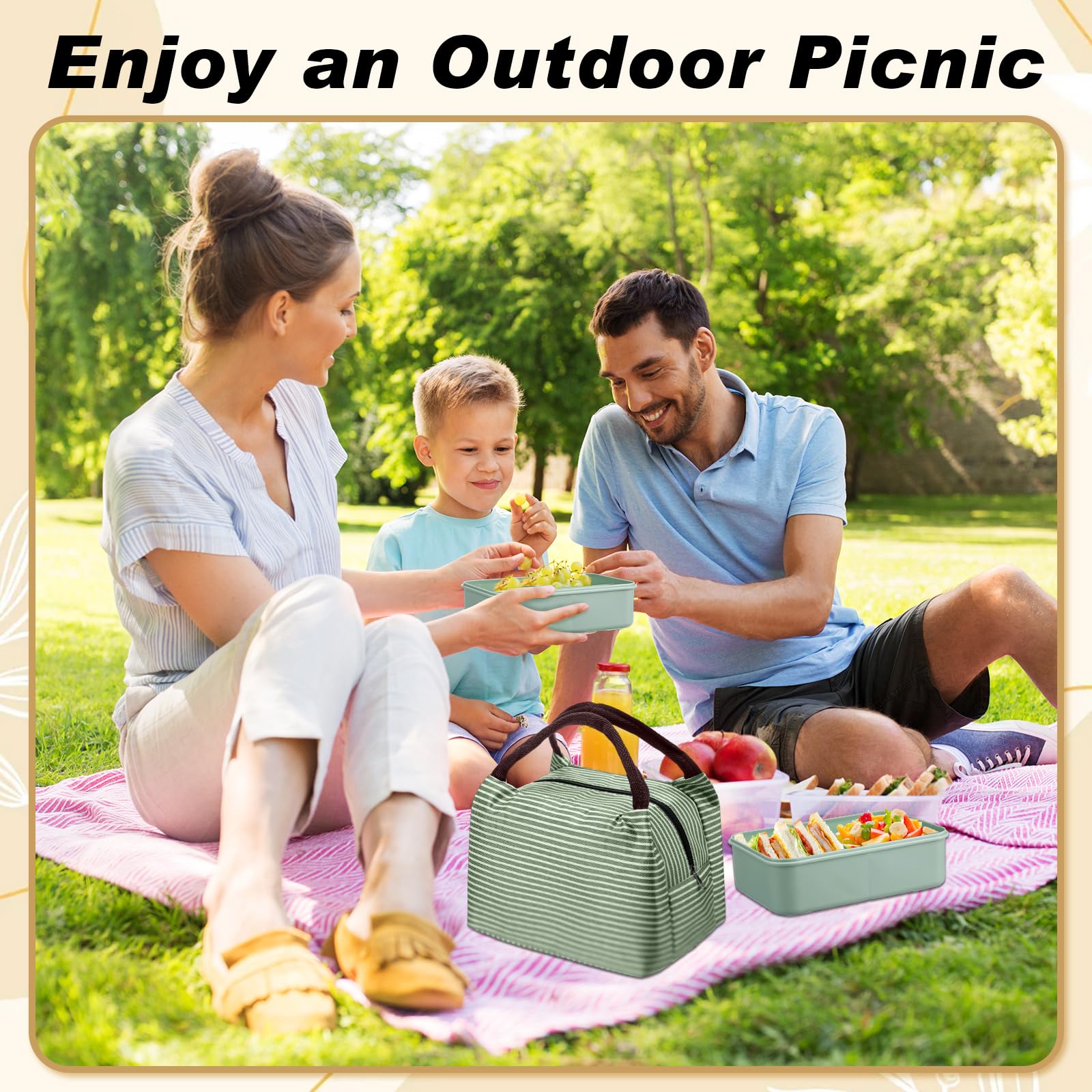 LemonRoad Große Bento-Lunchbox für Erwachsene mit Taschen, 1,2 l, 3 Fächer, auslaufsicher, Lunchbox mit Utensilien, wiederverwendbarer Lebensmittelbehälter für Mittagessen, Abendessen, Obst