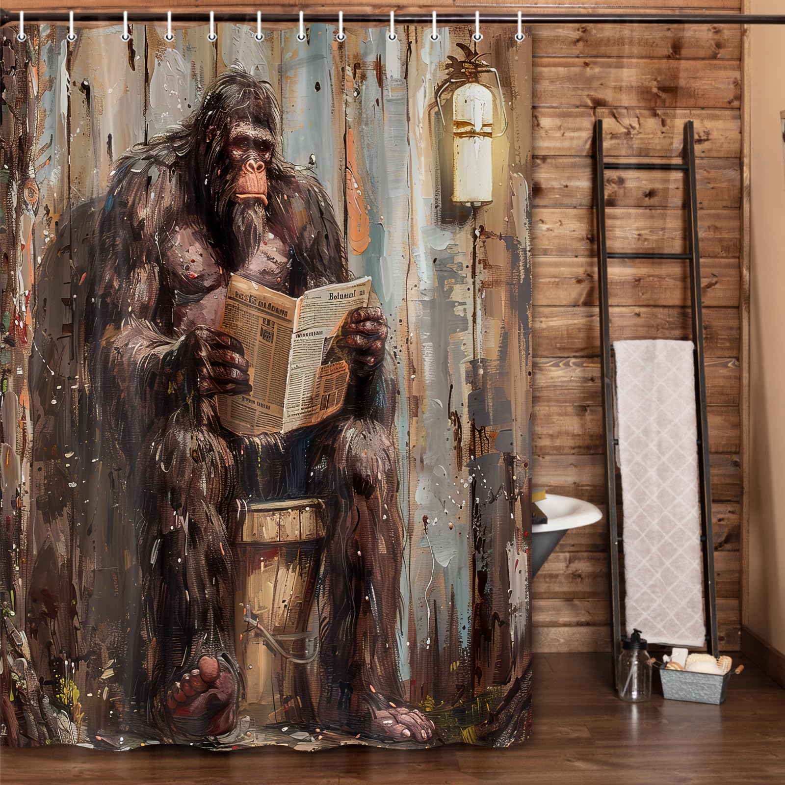 Gorilla-Duschvorhang – Lustiger Affen-Duschvorhang Mit 12 Haken, 183 X 183 Cm