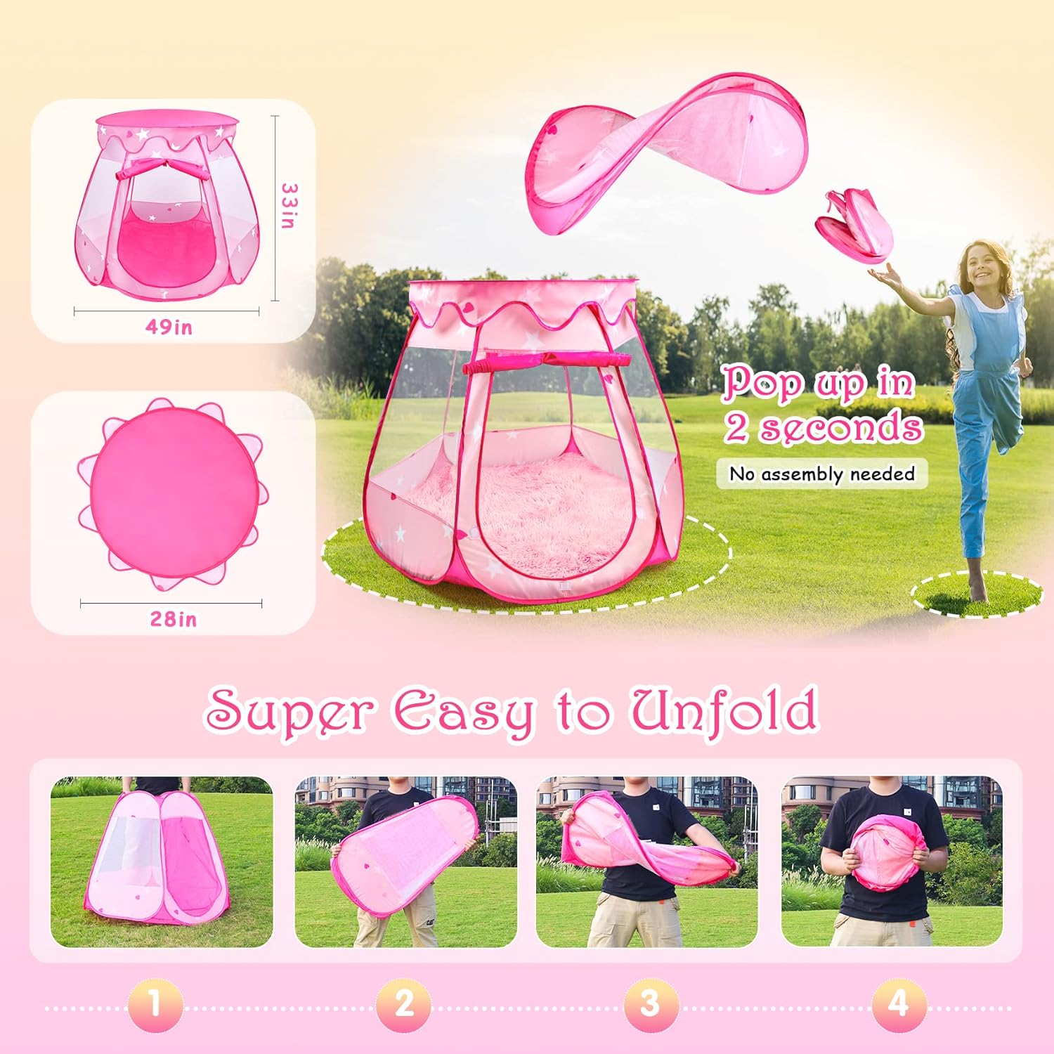 Princess Castle Girls Play Tent with Rug Pop Up Play Tent for Toddlers Kids DISHIO Playhouse Toys for 1 Year Old Birthday Gift Fairy for Girls with Lights Indoor Outdoor Kids with Mat - Image 5