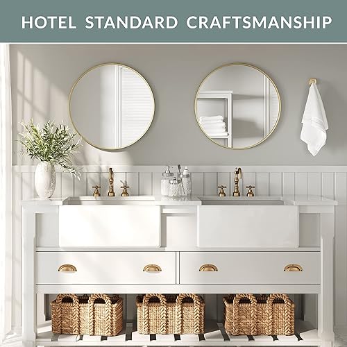 Miniatura 3 de Barnyard Designs Espejo redondo de metal, espejos de pared para tocador de baño, espejo circular para escritorio, espejo de dormitorio con marco de