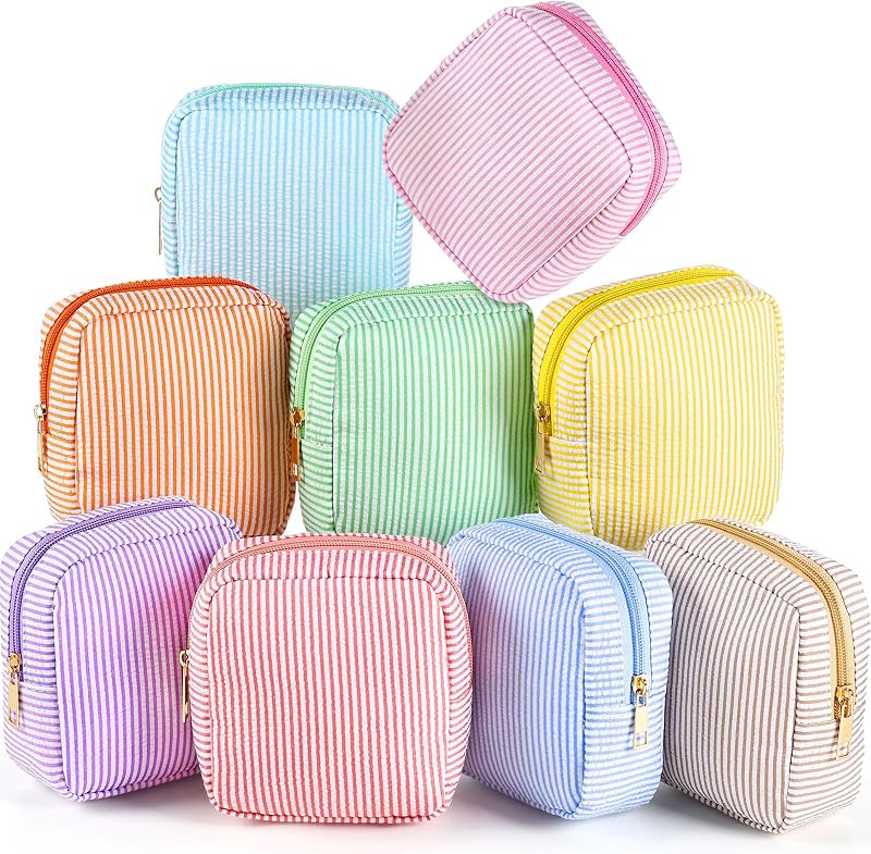 Sanwuta Necessaires de Maquiagem Listradas em Seersucker Candy Color, Pacote com 9