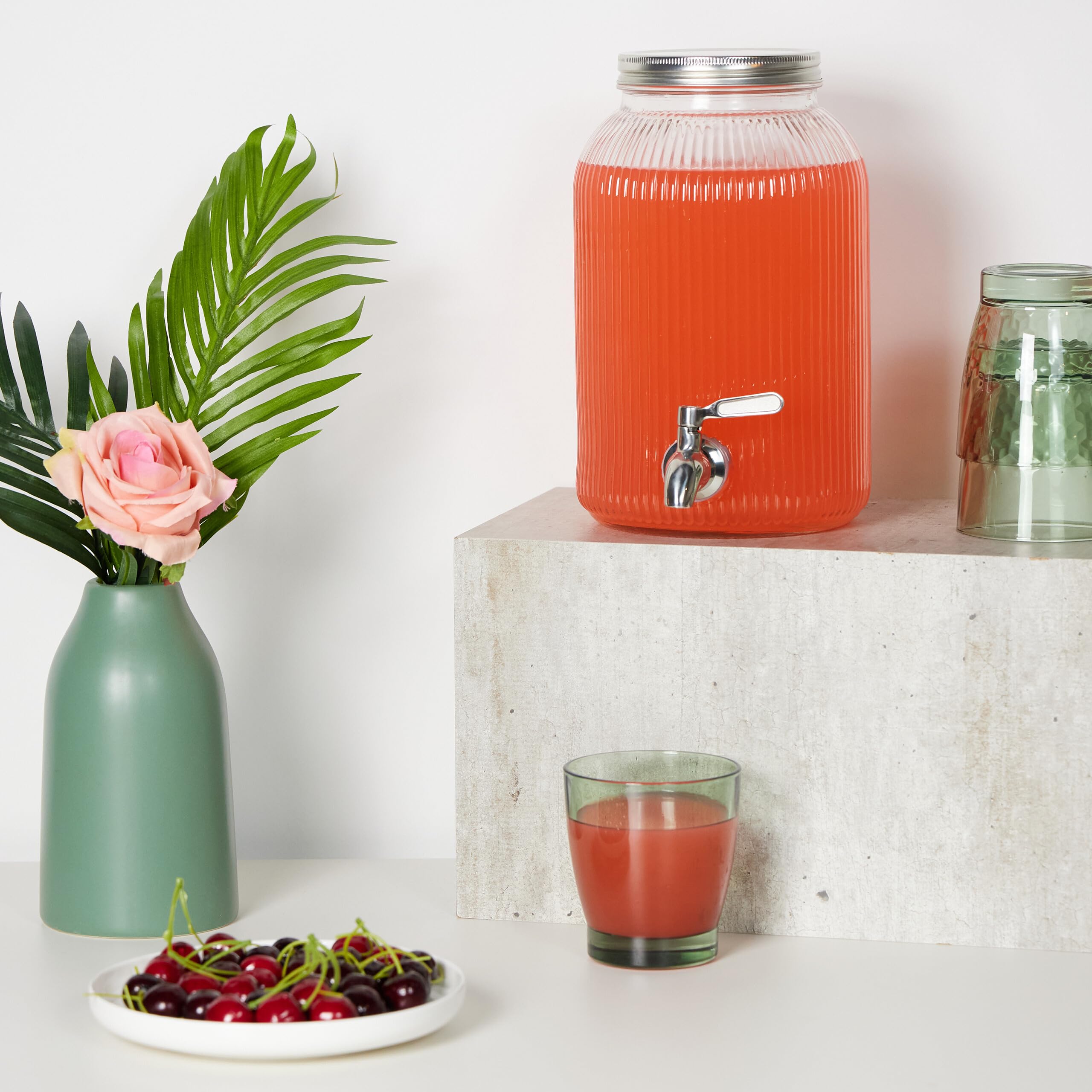 Relaxdays Dispenser in Vetro per Bevande 4 L, Erogatore con Rubinetto e Coperchio, Distributore Acqua, Bibite e Alcolici