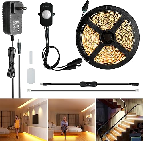 Kit de iluminación LED regulable con sensor de movimiento para debajo del gabinete, luz LED extensible debajo del mostrador con sensor de