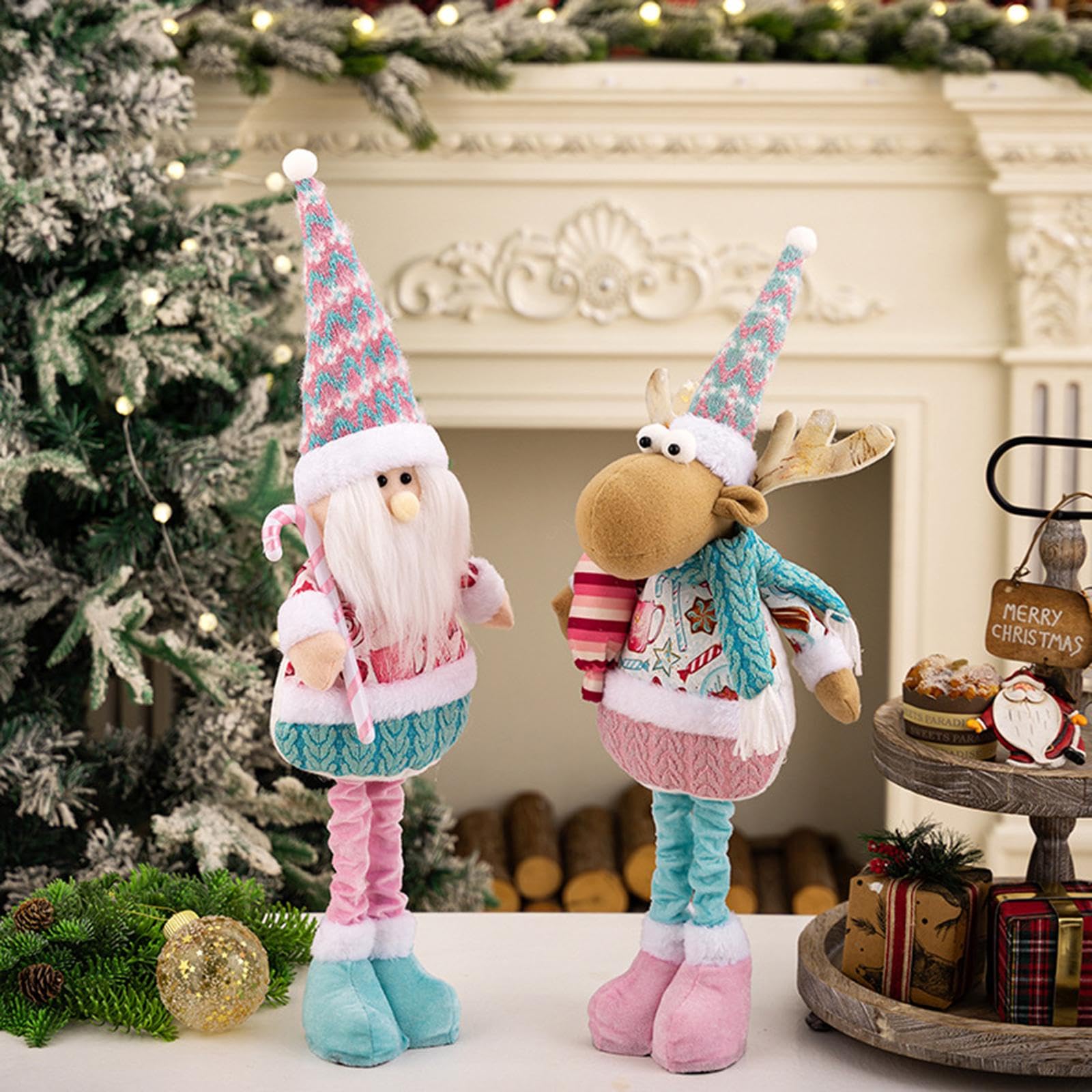 Qianly Muñeco Navideño Adorno de Peluche Figura de Navidad Muñeco con Base Fija Material Poliéster Adecuado para Biblioteca Decoración Familiar Regalo Creati, Alce, Individual