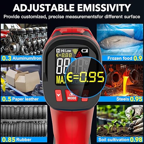 Miniatura 5 de Pistola de temperatura láser digital sin contacto con pantalla LCD a color para cocinar, plancha, motor, HVAC, pistola de temperatura IR con