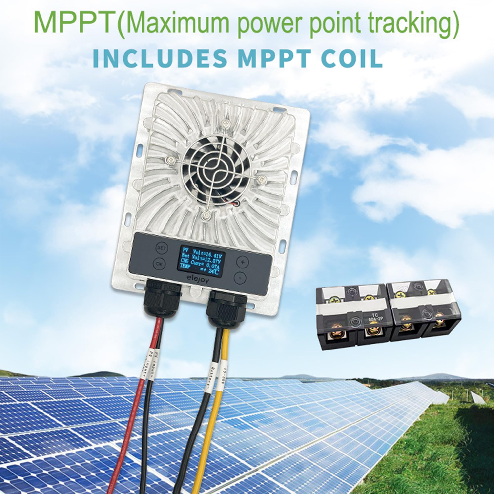 ELE 600W MPPT Solar Laderegler - Step-Down (Abwärtswandler), 12V/24V Auto, Max. 55V Eingang - Neues LCD-Display & Smarte aktive Kühlung - IP65 Aluminiumgehäuse, Lithium/Blei-Säure kompatibel