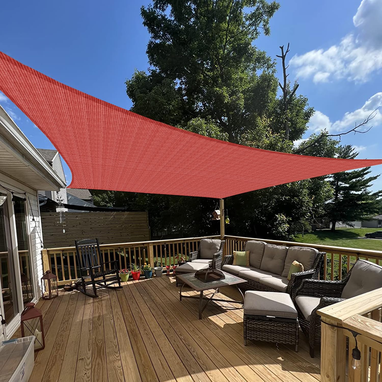 E&K Sunrise 16' x 16' Sun Shade Sail Rectangle Canopy Shade Cover UV Block for Patio Backyard Garden Outdoor (Red)