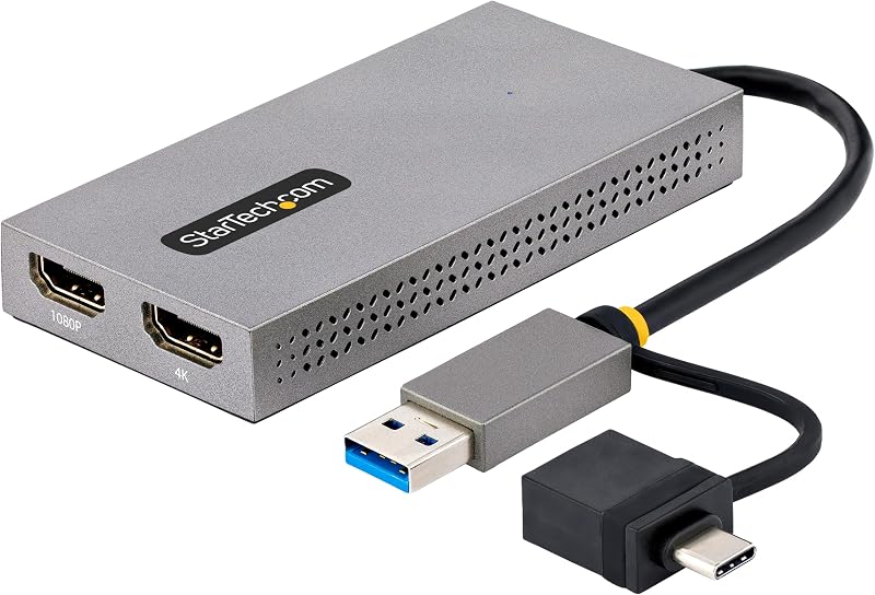 StarTech USB 3.0 A/C to 2x HDMI Converter, 4K30 + 1080p, Win/Mac | USB 3.0 5Gbps, Two displays, Mac and Windows and ChromeOS, Low latency