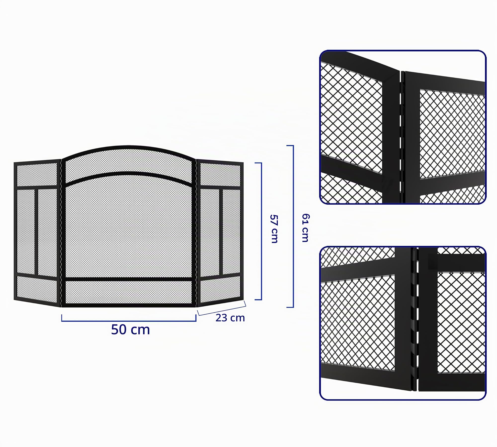 Funkenschutz mit 3 Paneelen und durchgehendem Klavierscharnier, 96,5 cm L x 61 cm H, nahtloser Kaminschutz für offenen Kamin, schwarz pulverbeschichtet, reduziert Ascheaustritt