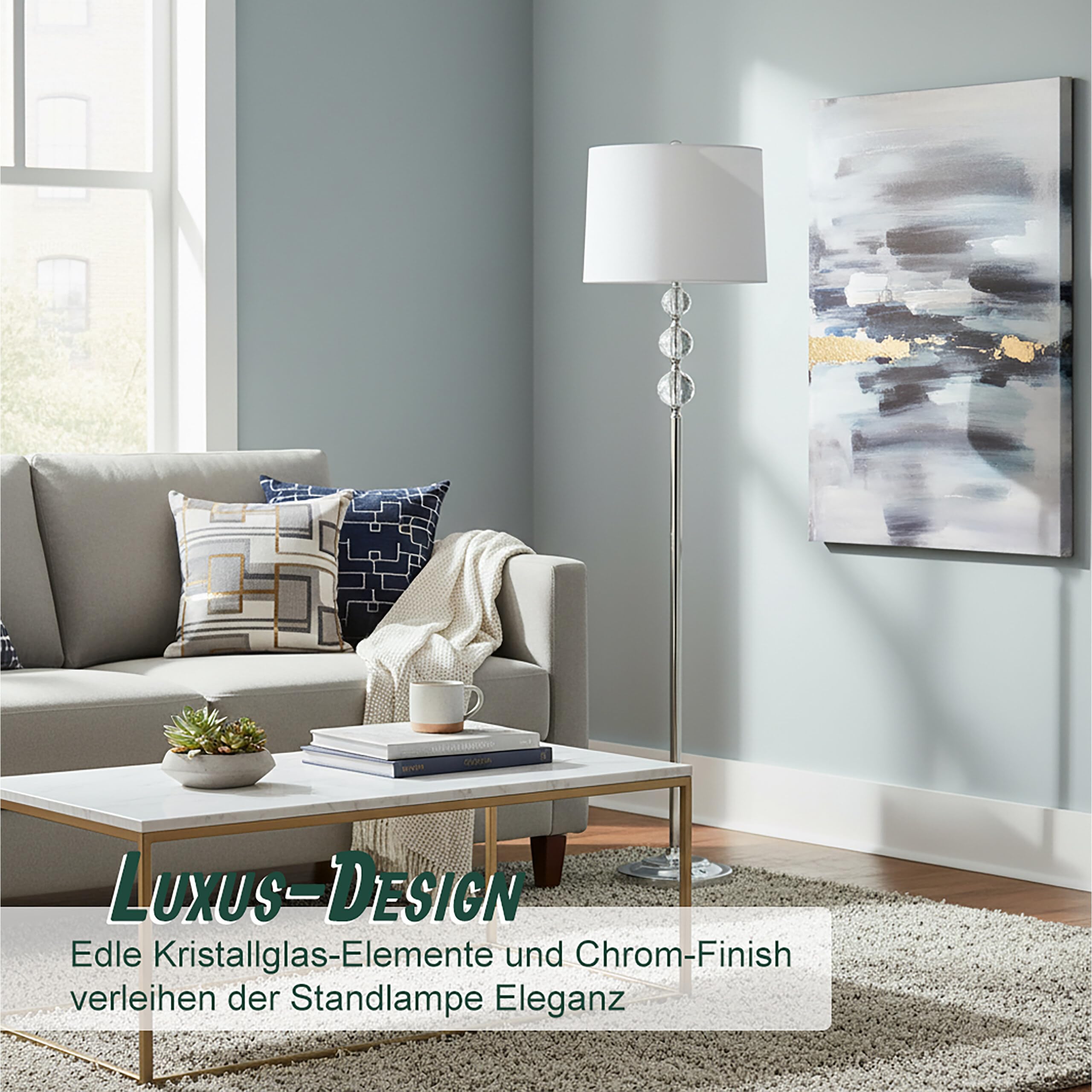 Relaxdays Stehlampe, Stoffschirm, Metall, E27, HxD: 155 x 35,5 cm, Kristall-Design, Standleuchte Wohnzimmer, Farbwahl