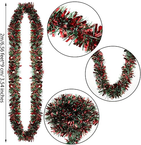 Miniatura 3 de BBTO 6 guirnaldas de oropel de Navidad de 39.4 pies para decoración de árbol de Navidad, corona de oropel con purpurina metálica gruesa para hogar,