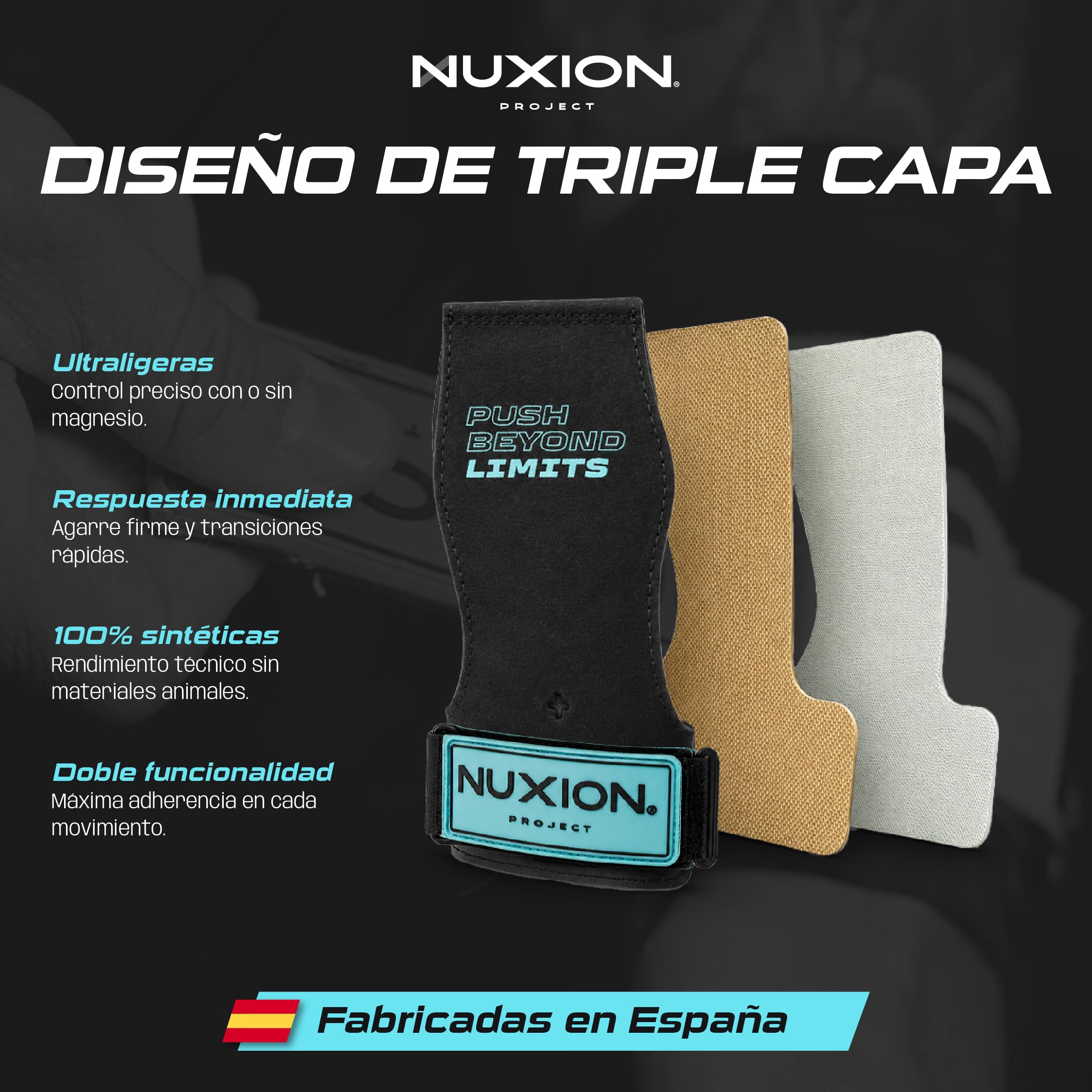 NUXION | Guanti per Crossfit in microfibra | con e senza magnesio | Impugnatura su barre, anelli e kettlebell | Set con polsiere in regalo | Taglie G e G+ | Polsiere in tessuto in regalo