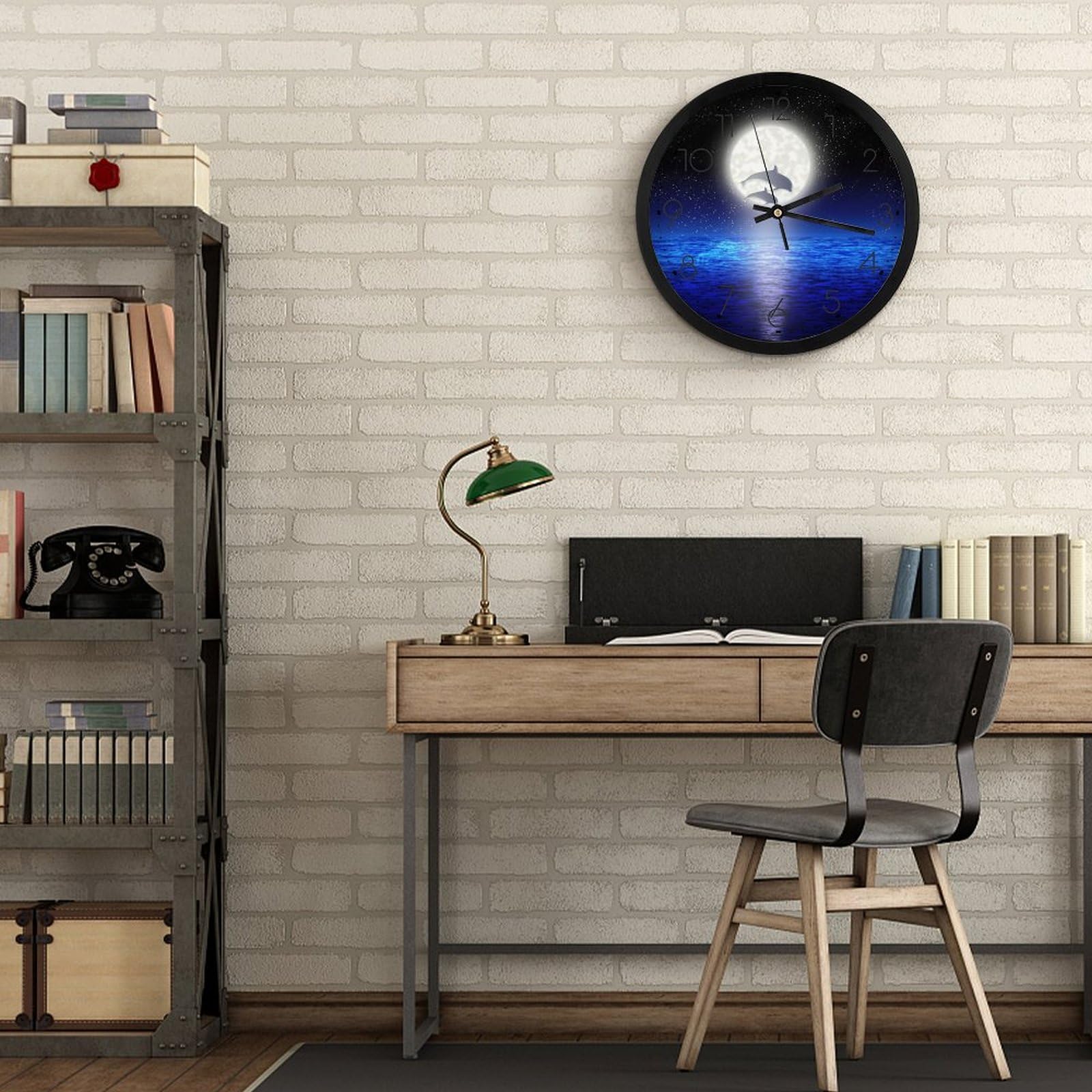 Amazon.co.jp: イルカ 夜の海風景 月 掛け時計 おしゃれ 北欧 壁掛け