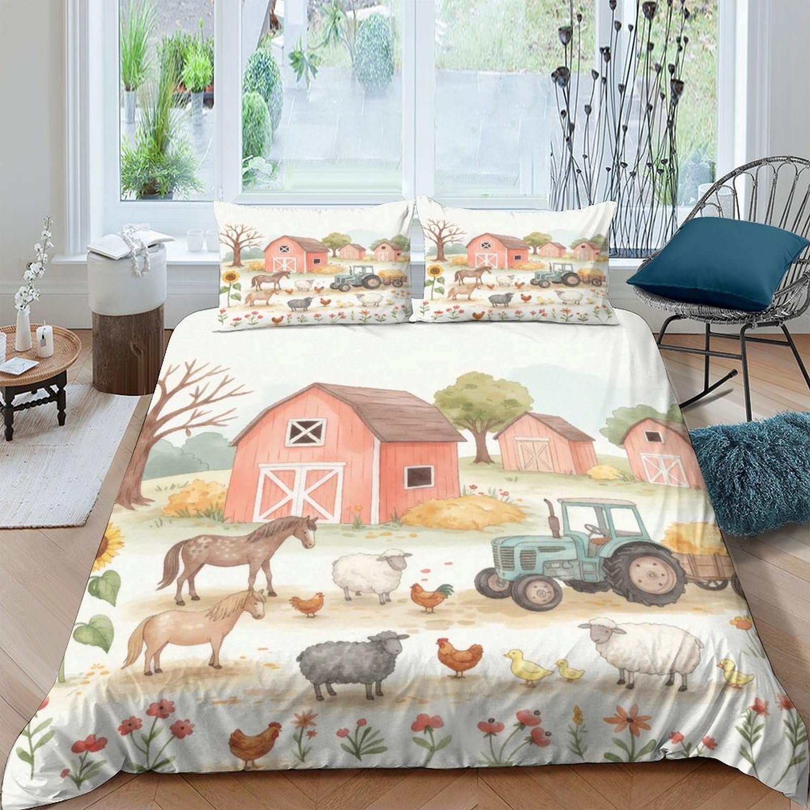 Ctjqhvkz Style-2 3D Printed Farmhouse Animals Fitted Sheet Microfiber Soft Countryside Barn Mattress Cover Bedroom Dorm Mattress Protection Decor Single（135X200cm）