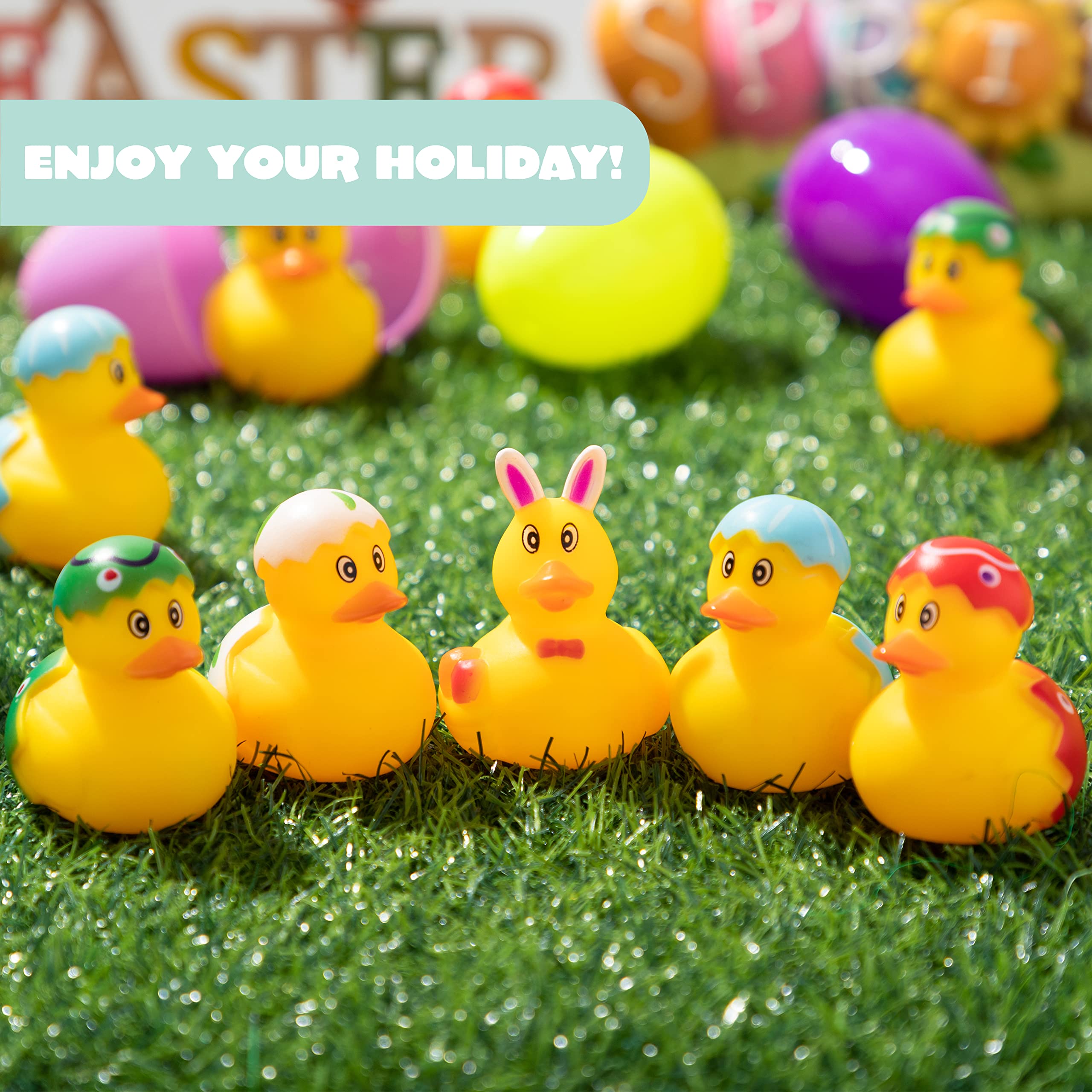 JOYIN 12 pezzi di uova plastica di Pasqua preriempite con giocattoli morbidi a tema di parperelle di gomma divertente schizzo per bagno per Pasqua bomboniere