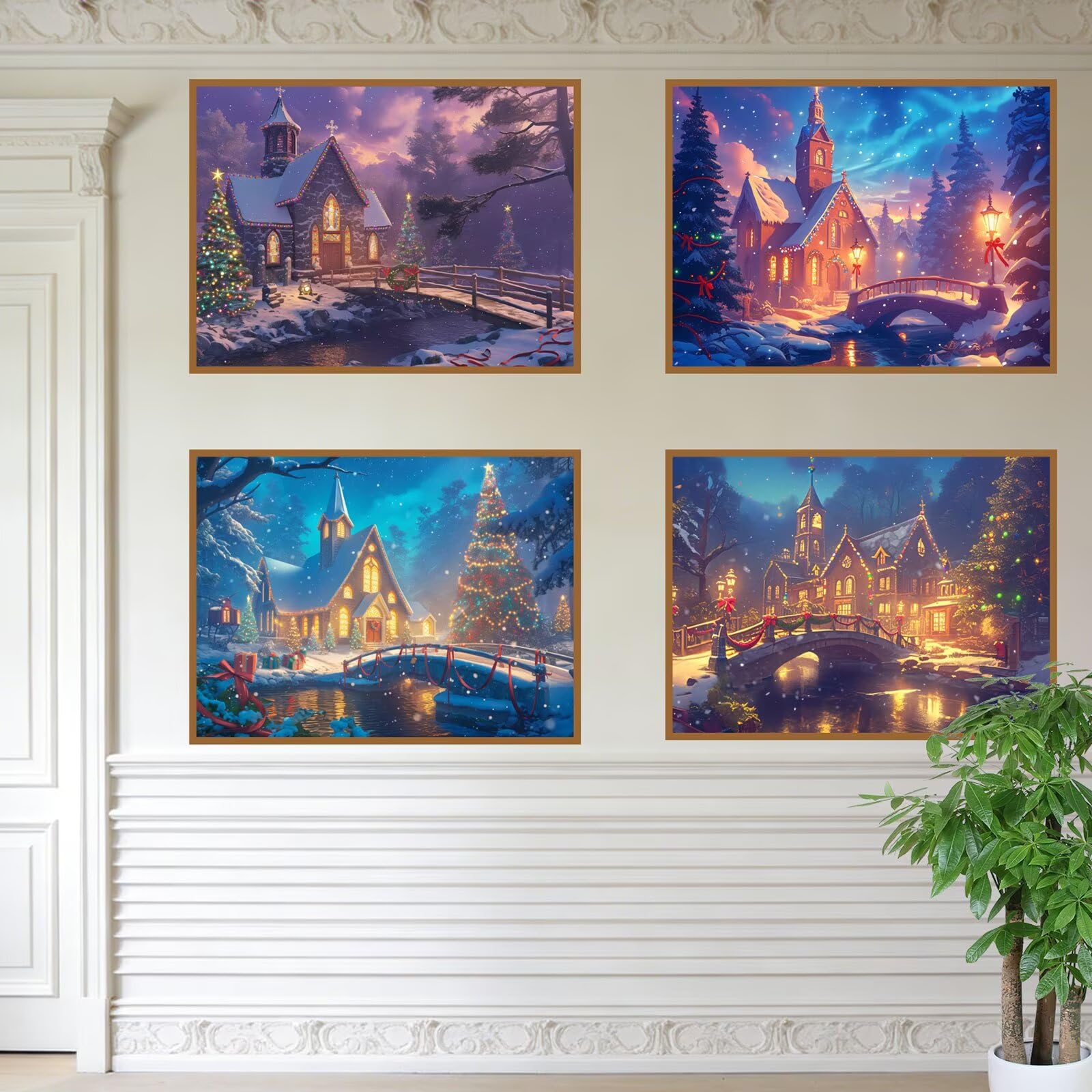 Malarstwo diamentowe Boże Narodzenie 80 x 60 cm kwadratowy obraz diamentowy 4 sztuki 2026 nowy DIY 5D zestaw do malowania diamentami z akcesoriami, prezenty świąteczne, dekoracje świąteczne i nowy rok
