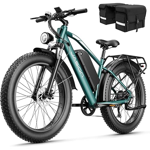 Jasion EB5 MAX Electric Bike for Adults with 1500W Peak Motor, 48V 15Ah (720Wh) Battery Electric Mountain Bike, 26'' x 4'' Fat Tire Ebike, 28+MPH Speed, Cruise Control, with Fenders, Rear Rack