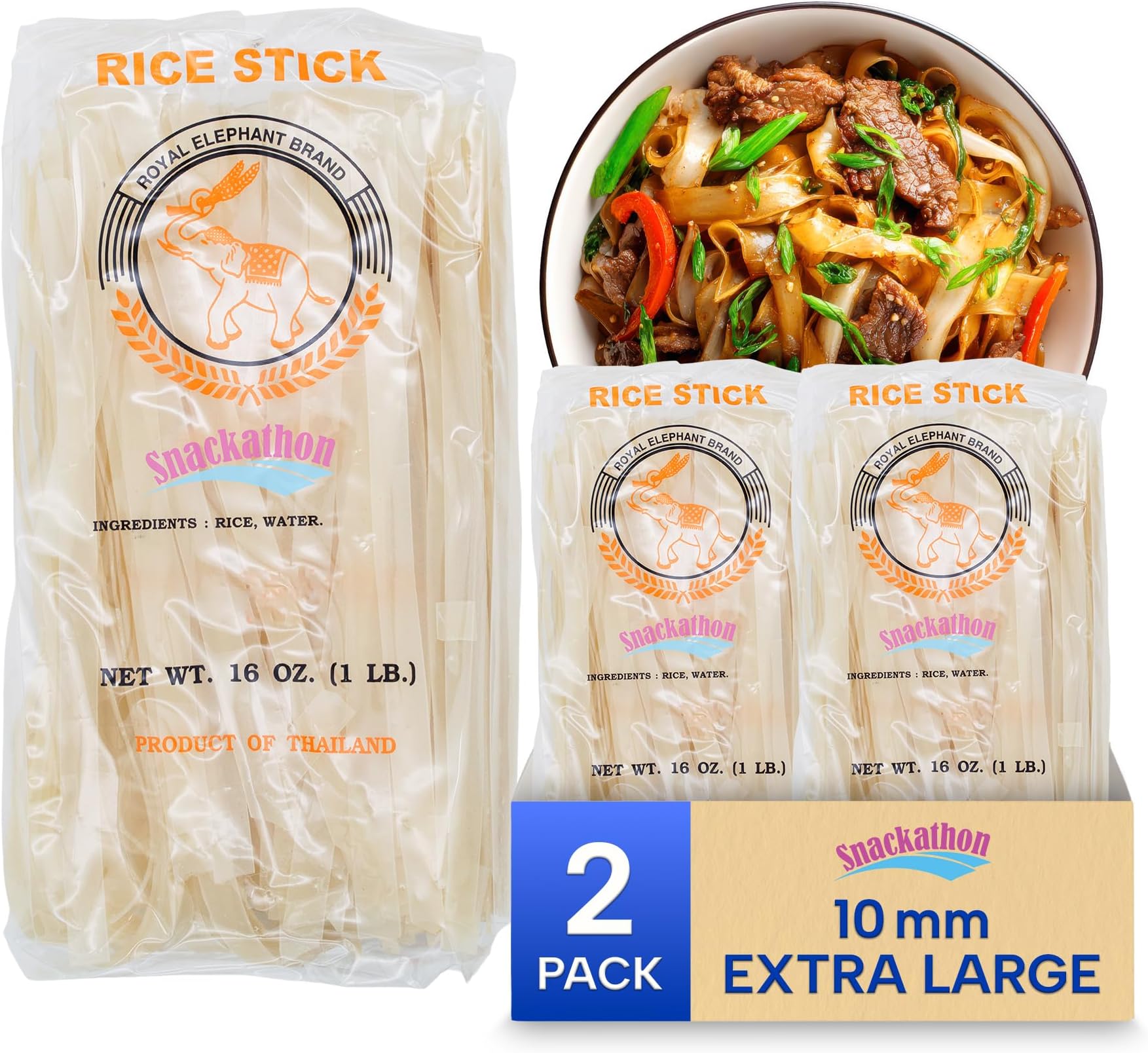 Wide Thai Rice Stick Noodles Xl (1cm) Pack of 2 (16 Ounce each)