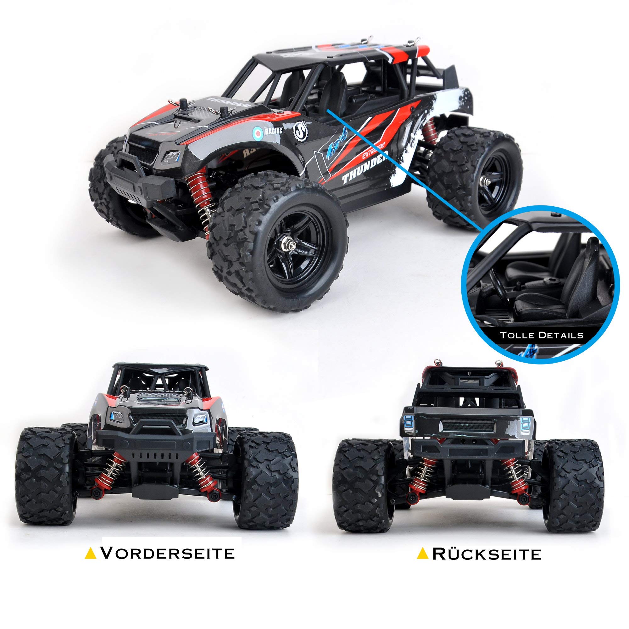 FunTomia Maximum RC Monster Truck - 4WD Thunder Car 36 km/h zdalnie sterowany samochód - części zamienne (1 x Monster Truck/Thunder Car)