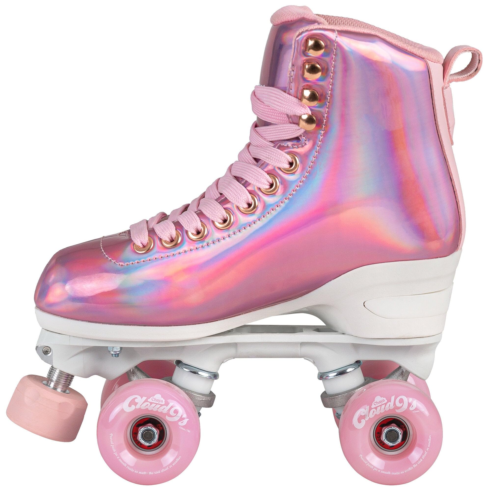 Chaya Rollschuhe Elite Space Holographic - Roller Skates für Damen und Herren im Retro-Look für Roller-Disco - Roll-Schuhe in Rosa holographisch