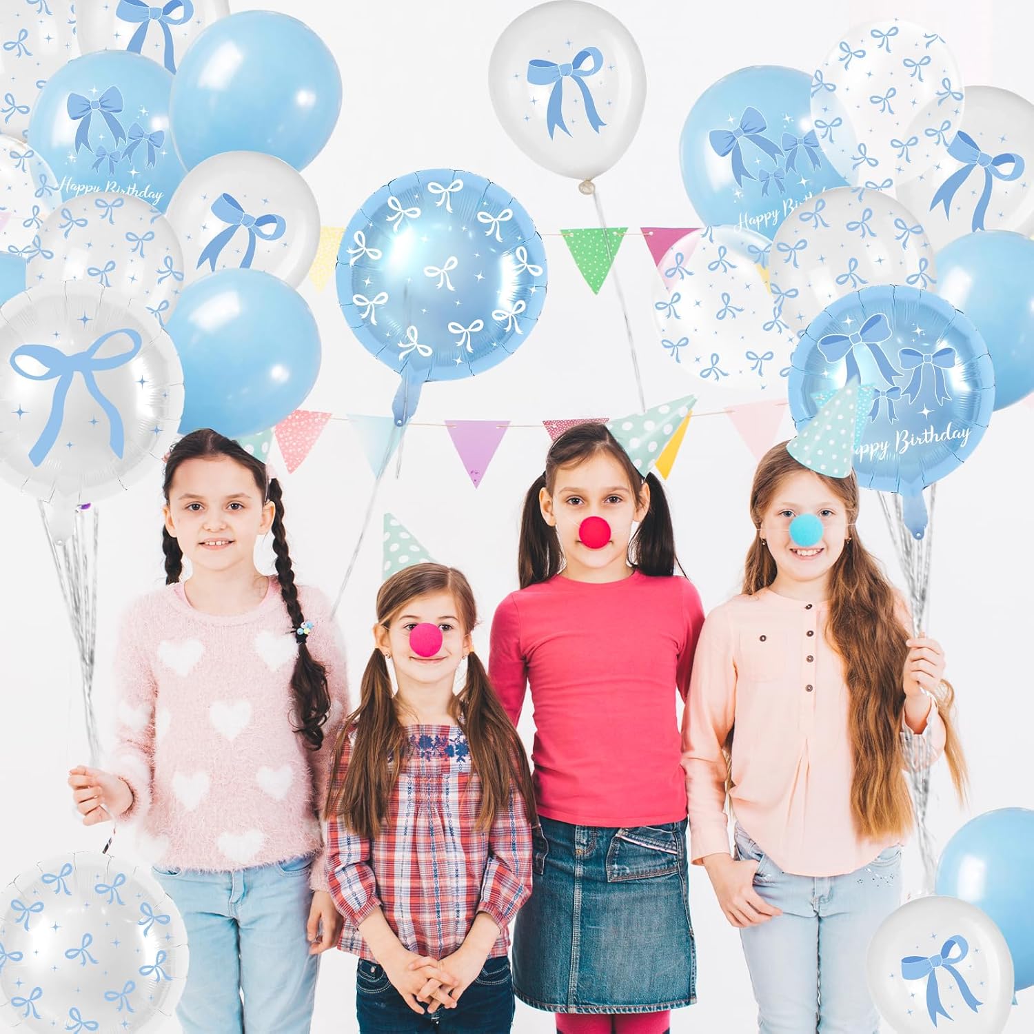 43Pcs Blue Bow Balloons Party Decorations - Coquette Bow Birthday Decorations Blue and White Bow Themed Birthday Balloons for Girls Baby Shower,Bachelorette Party Supplies