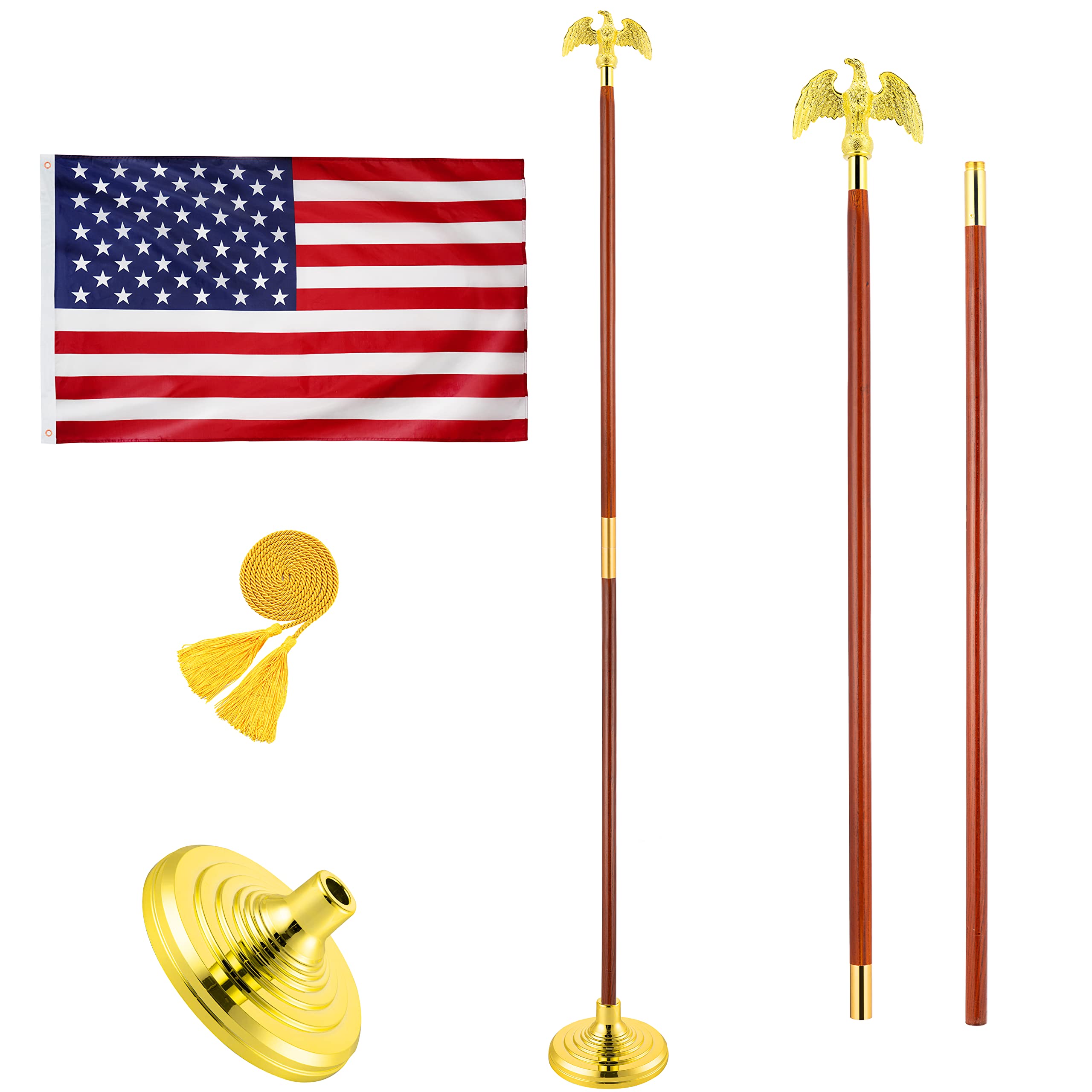 DANF 8 ft Indoor Flag Pole Kit, Deluxe Presidential Office Flagpole Set