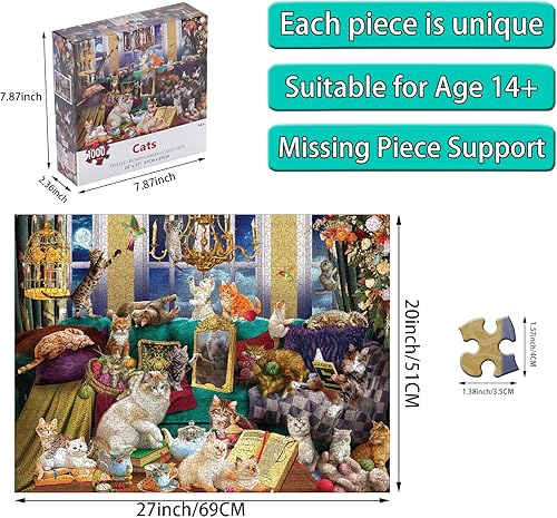 Miniatura 2 de Rompecabezas de 1000 piezas para adultos, rompecabezas de gatos, animales para adultos, 27 x 20 pulgadas, único, difícil y desafiante, rompecabezas