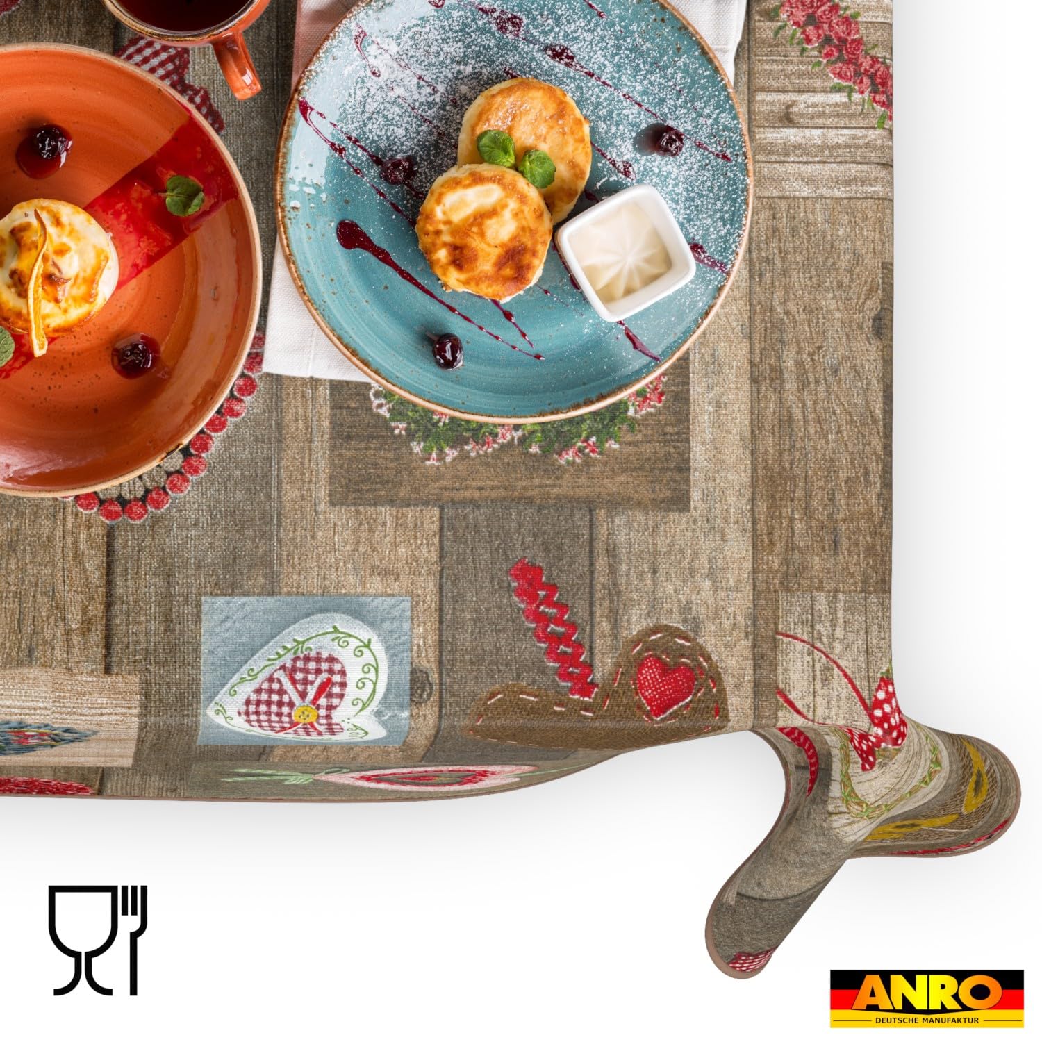 ANRO Tischdecke abwaschbar Herzen Rechteckig 260 x 140 cm – wasserabweisend Indoor Outdoor, Lotuseffekt, mit Saum