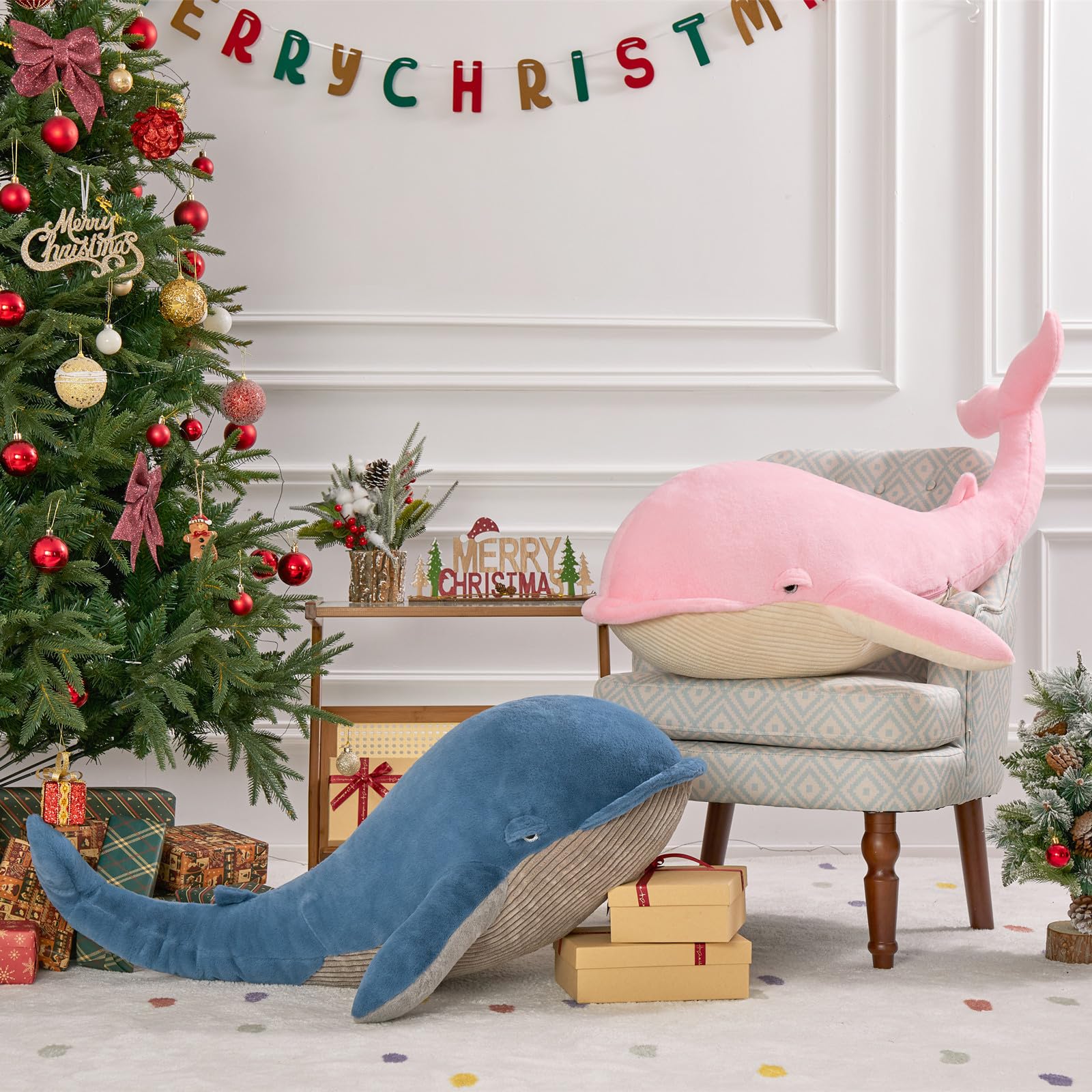 KERTA 43.3 inch Giant Whale Stuffed Animals, Hugging Soft Pink Whale Plush Body Pillow for Girls Women, 4ft Life-Size Ocean Sealife Plush Gift for Christmas Birthday 7