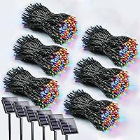 Vista 1 de Paquete de 6 tiras de luces solares de 600 LED para exteriores, luces solares de Navidad con 8 modos de iluminación, luces solares impermeables