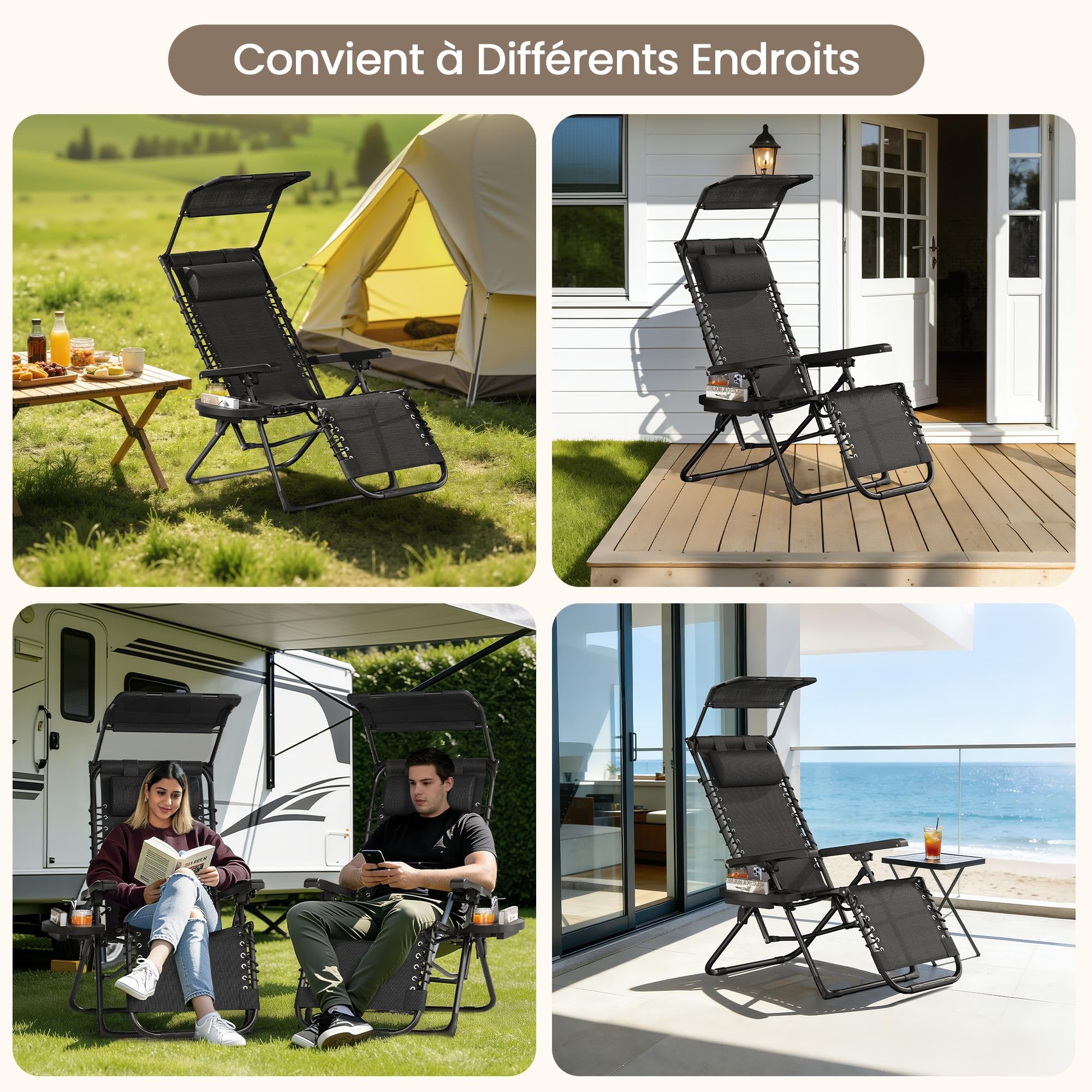 Abician Bain de Soleil Chaise Longue de Jardin avec Pare-Soleil & Appuie-tê