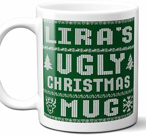 Lira Name Christmas Gift. Personalized Ugly Christmas Sweater Coffee Mug. Funny Custom Xmas Gift, Stocking Stuffer For Friends, Coworkers And Person