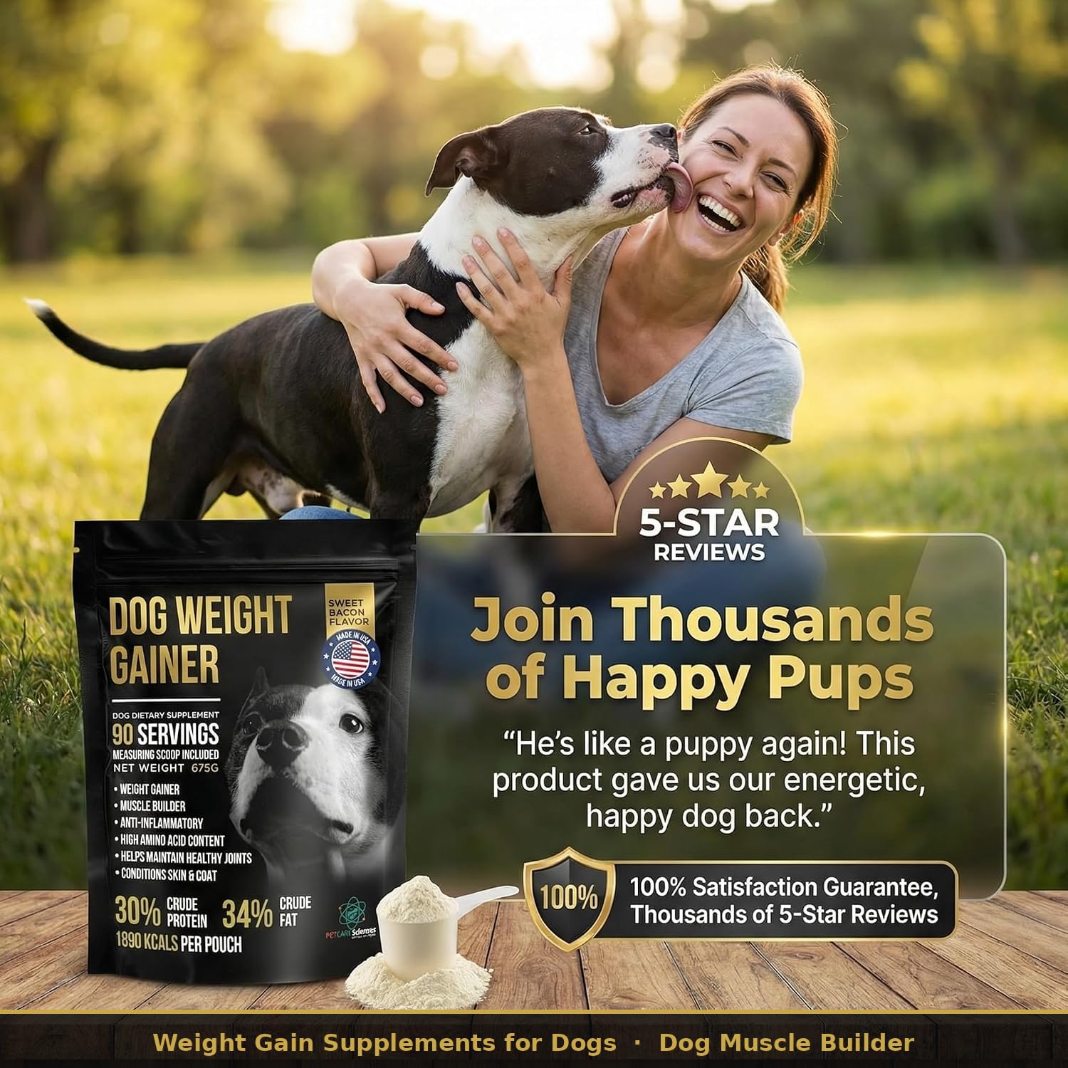 Dog Weight Gainer 90 Servings - High Calorie Supplement for Dogs - Weight Gain Supplements for Dogs - Dog Protein Powder & Muscle Builder - (1.5 lbs) Made in USA. — Amazon image 4