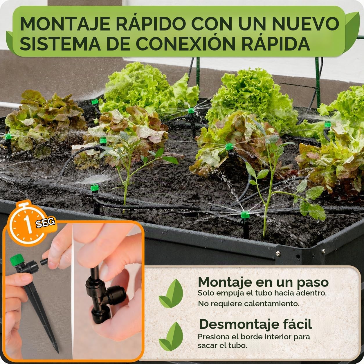 CARPATHEN Sistema de riego por goteo, sistema de riego ajustable de conexión rápida para jardines de hasta 130 pies, camas elevadas, sistema completo de riego de jardín, emisores de 1/4, tubos y