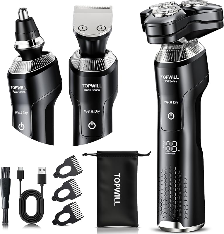 Electric Shaver for Men, 3-in-1 Rechargeable Razor and Trimmer | Face, Beard, Nose, Waterproof Wet/Dry Use, USB-C Charging, Close Clean Shave